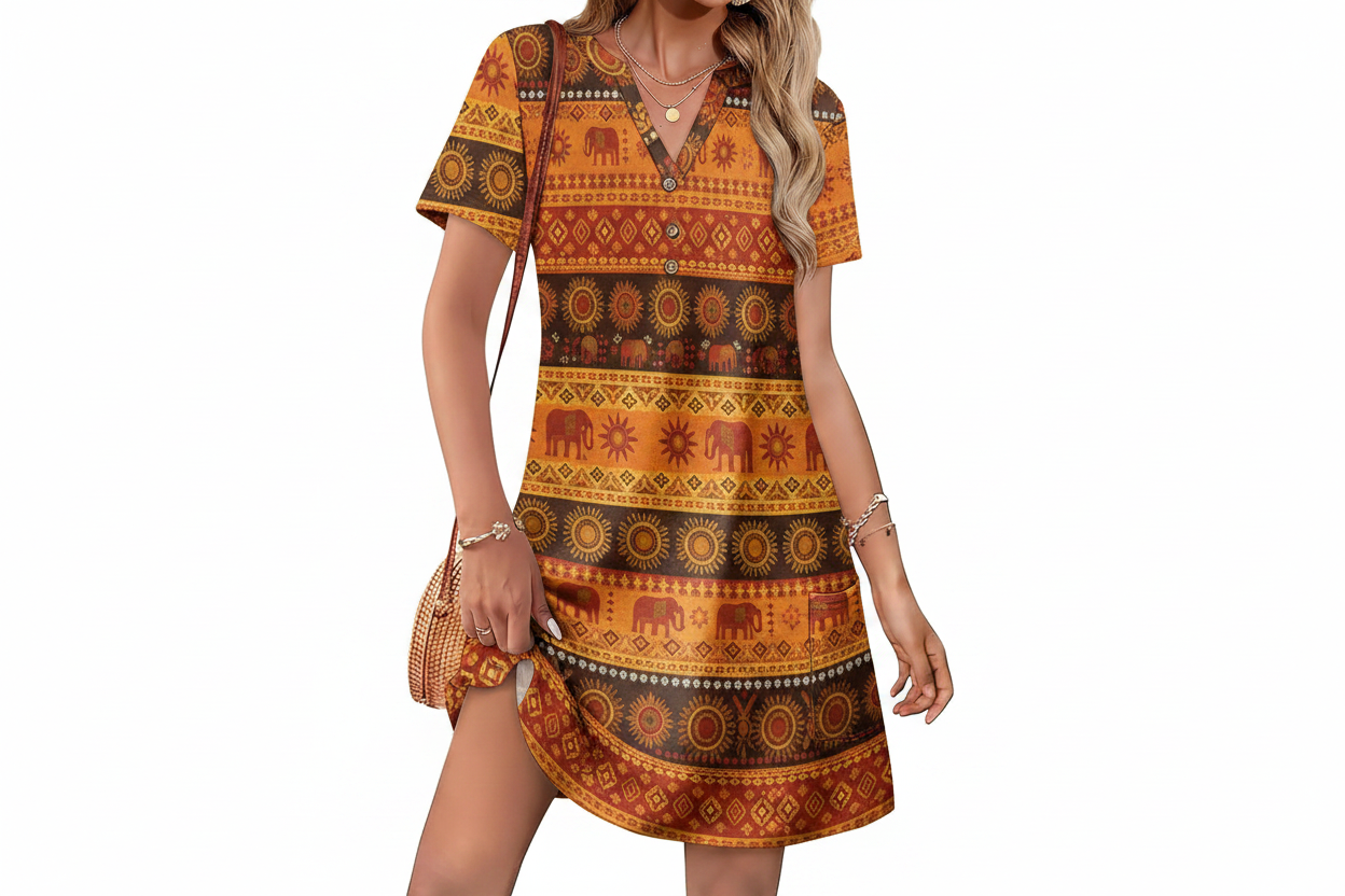 Women's V-Neck Casual Midi Dress for Summer