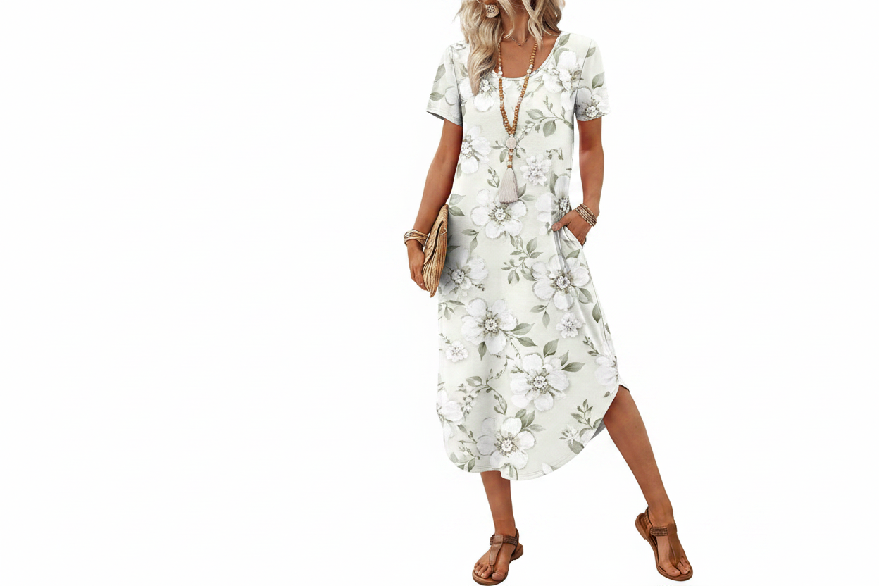 Women's Casual Midi T-Shirt Dress with Pockets
