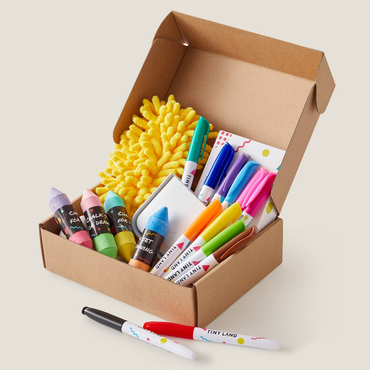 Tiny Land Magnitales Easel Art Kit - 12 Markers, 4 Dual-Color Chalks, Magnetic Eraser & Storage Box