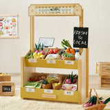 Tiny Land Kids Wooden Grocery Store Playset - 2-in-1 Coffee Shop & Farmers Market