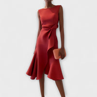 Women's Draped Asymmetric Midi Dress