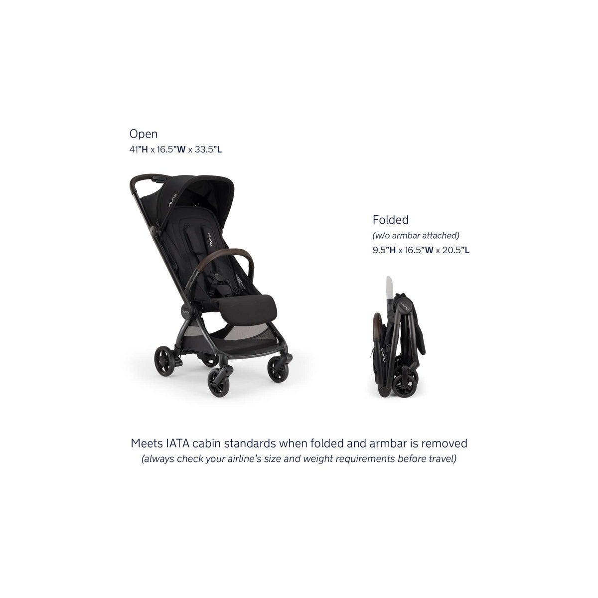 Nuna VIAA cabn Lightweight & Compact Stroller - Caviar