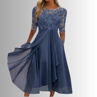 Women's Elegant Lace Midi Dress - Formal Wedding Guest Evening Party Cocktail Dress