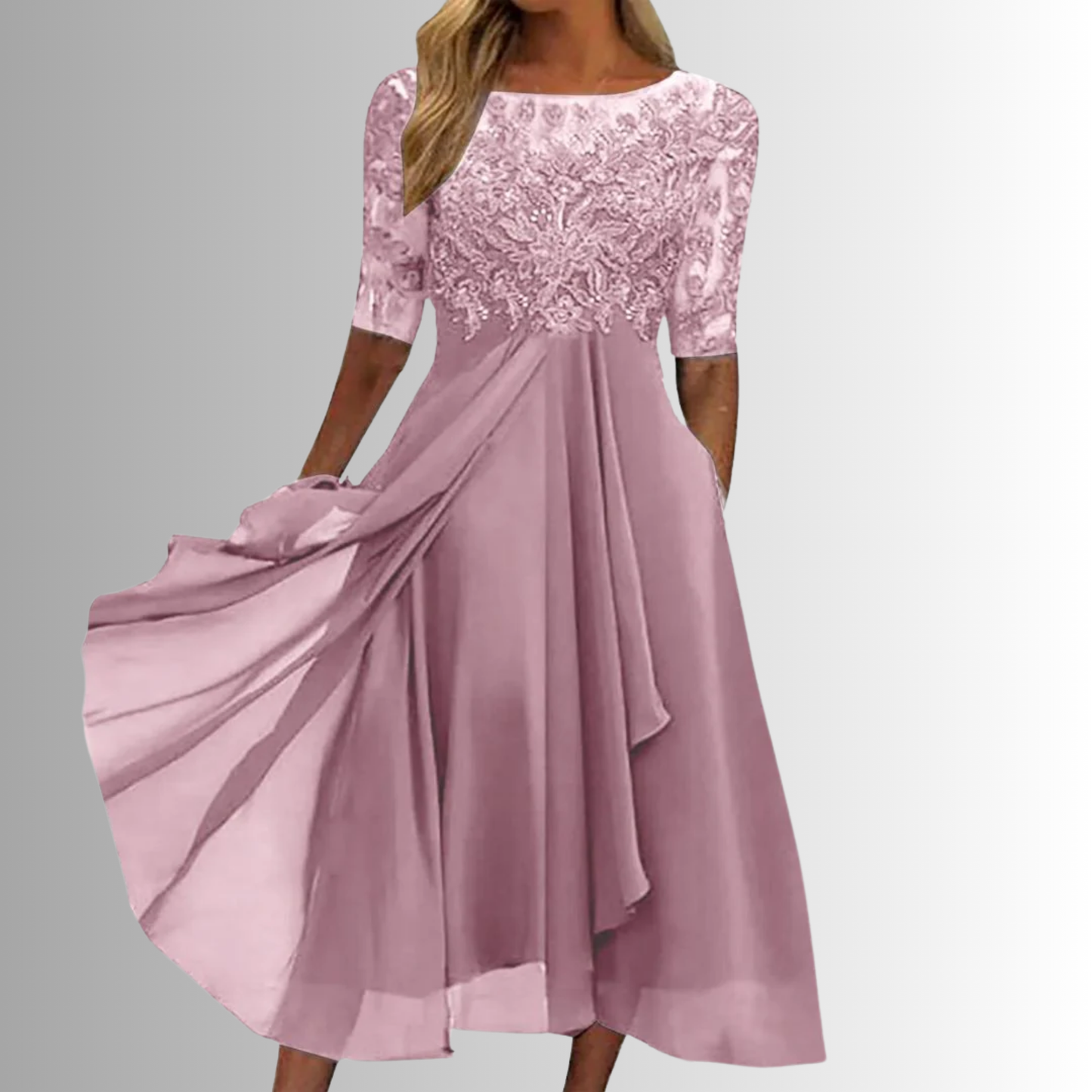 Women's Elegant Lace Midi Dress - Formal Wedding Guest Evening Party Cocktail Dress