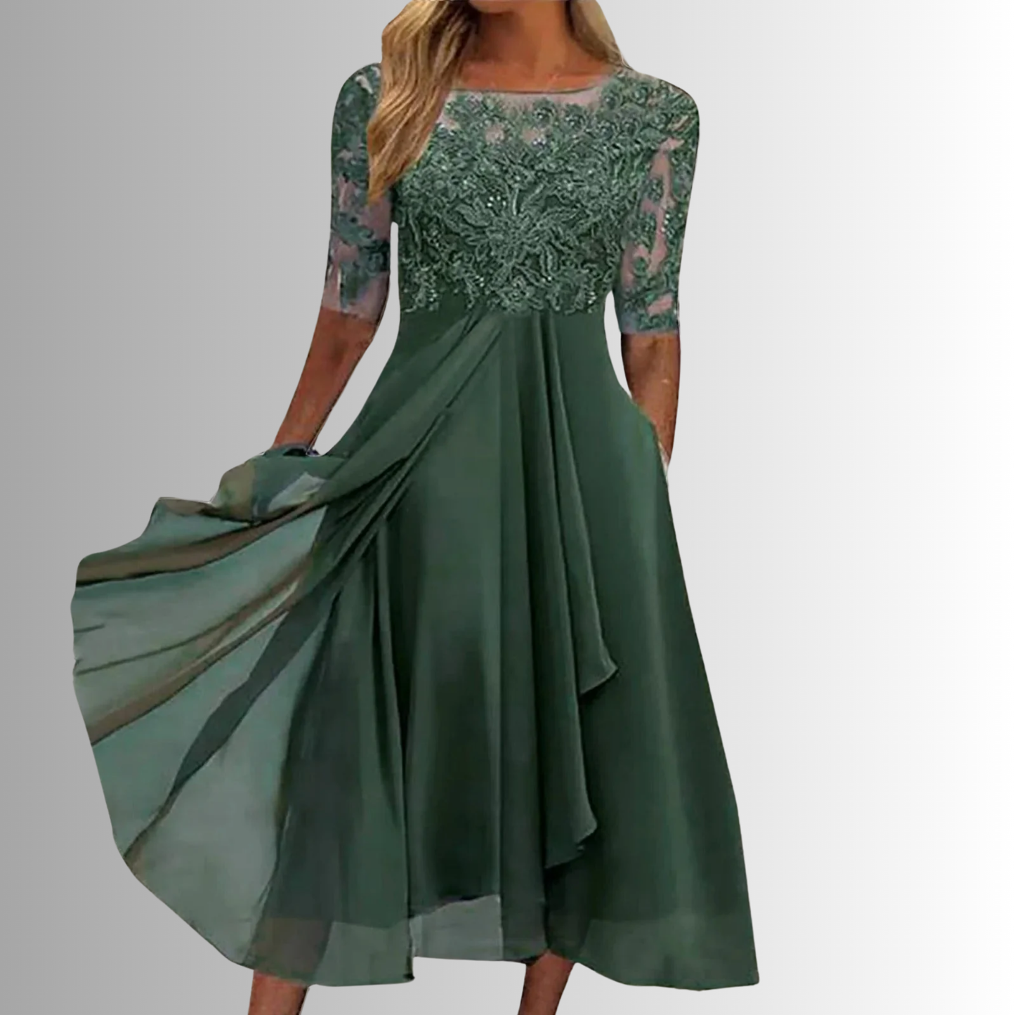 Women's Elegant Lace Midi Dress - Formal Wedding Guest Evening Party Cocktail Dress