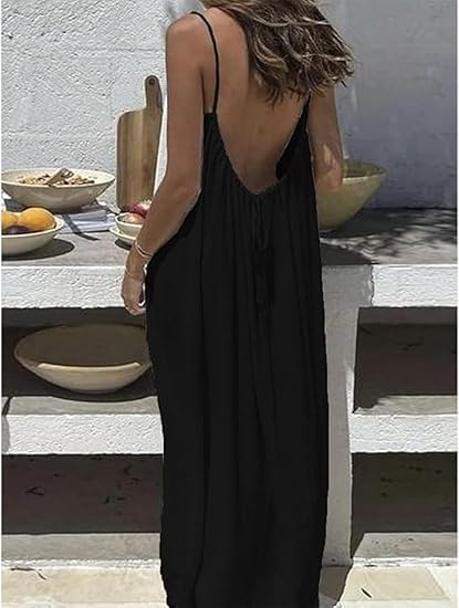 Women's Backless Sleeveless Cami Lounge Maxi Dress