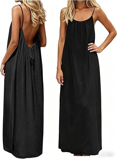 Women's Backless Sleeveless Cami Lounge Maxi Dress