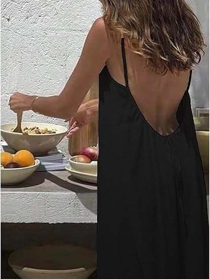 Women's Backless Sleeveless Cami Lounge Maxi Dress