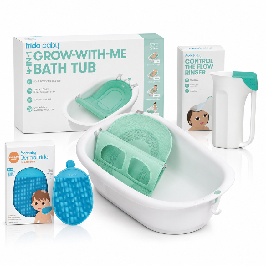 Frida Baby 3-Piece Bath Bundle with 4-in-1 Tub, Rinser and Bath Mitt