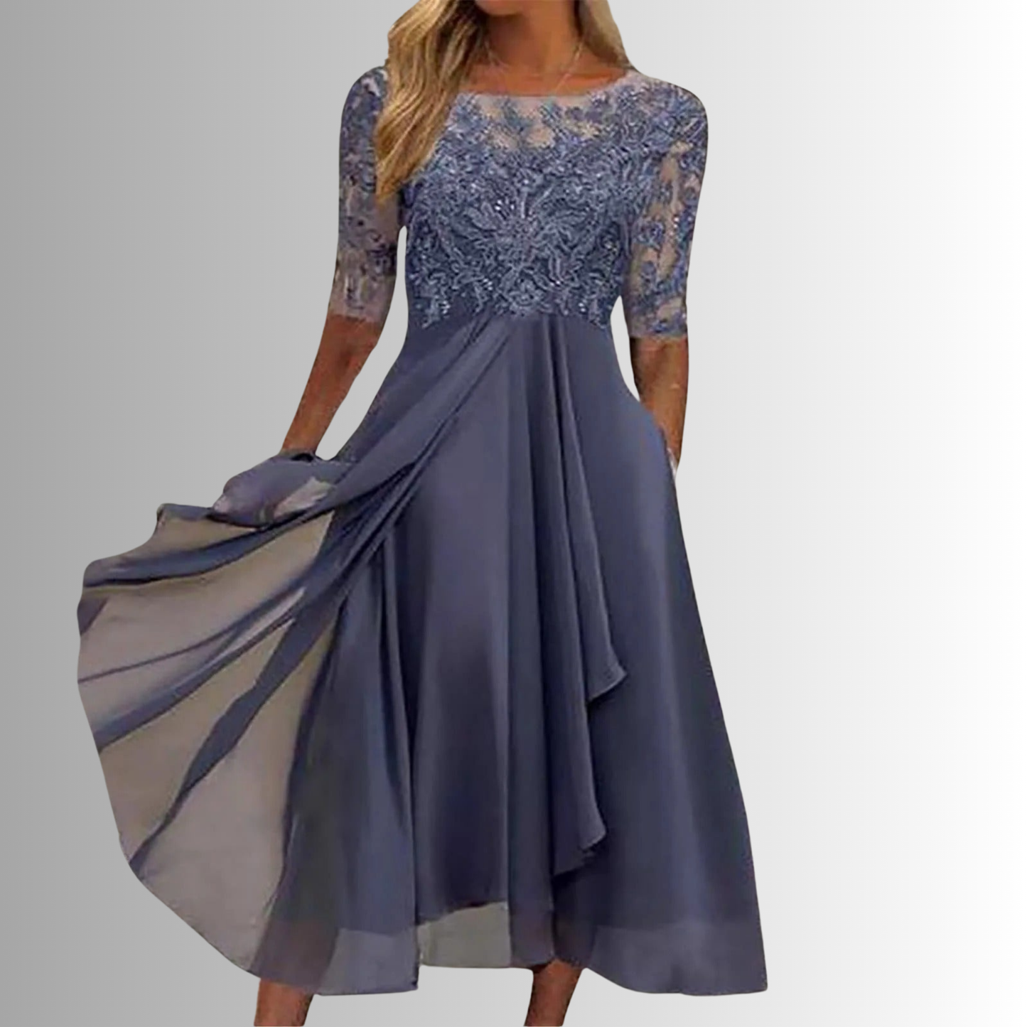 Women's Elegant Lace Midi Dress - Formal Wedding Guest Evening Party Cocktail Dress