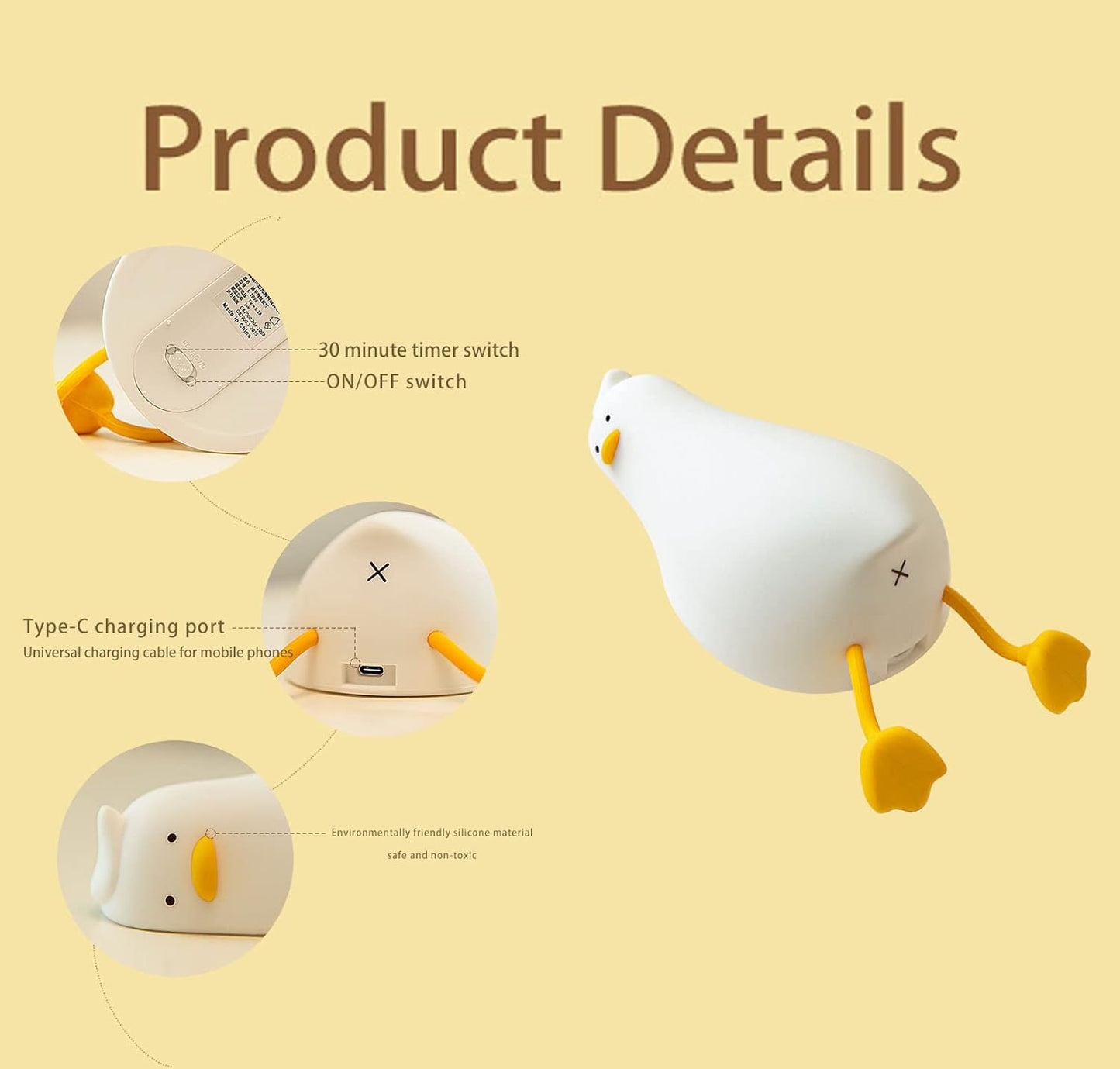 Cute LED Duck Night Light with Touch Control