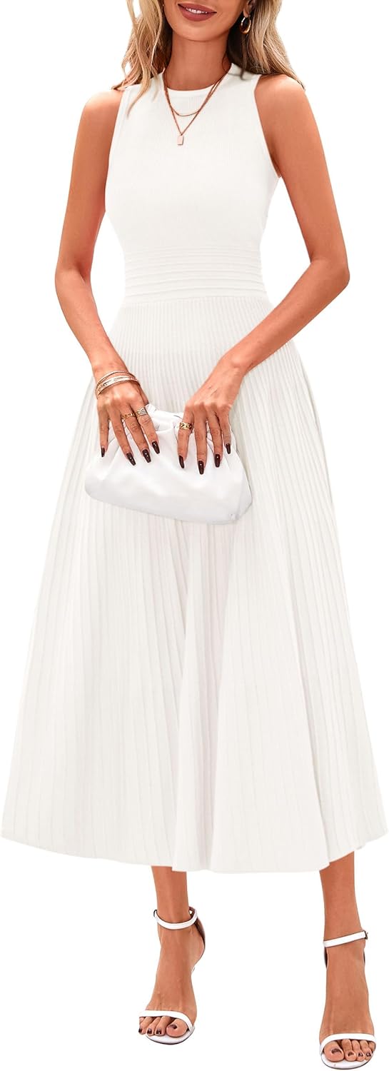 Women's Sleeveless Pleated A-Line Midi Dress