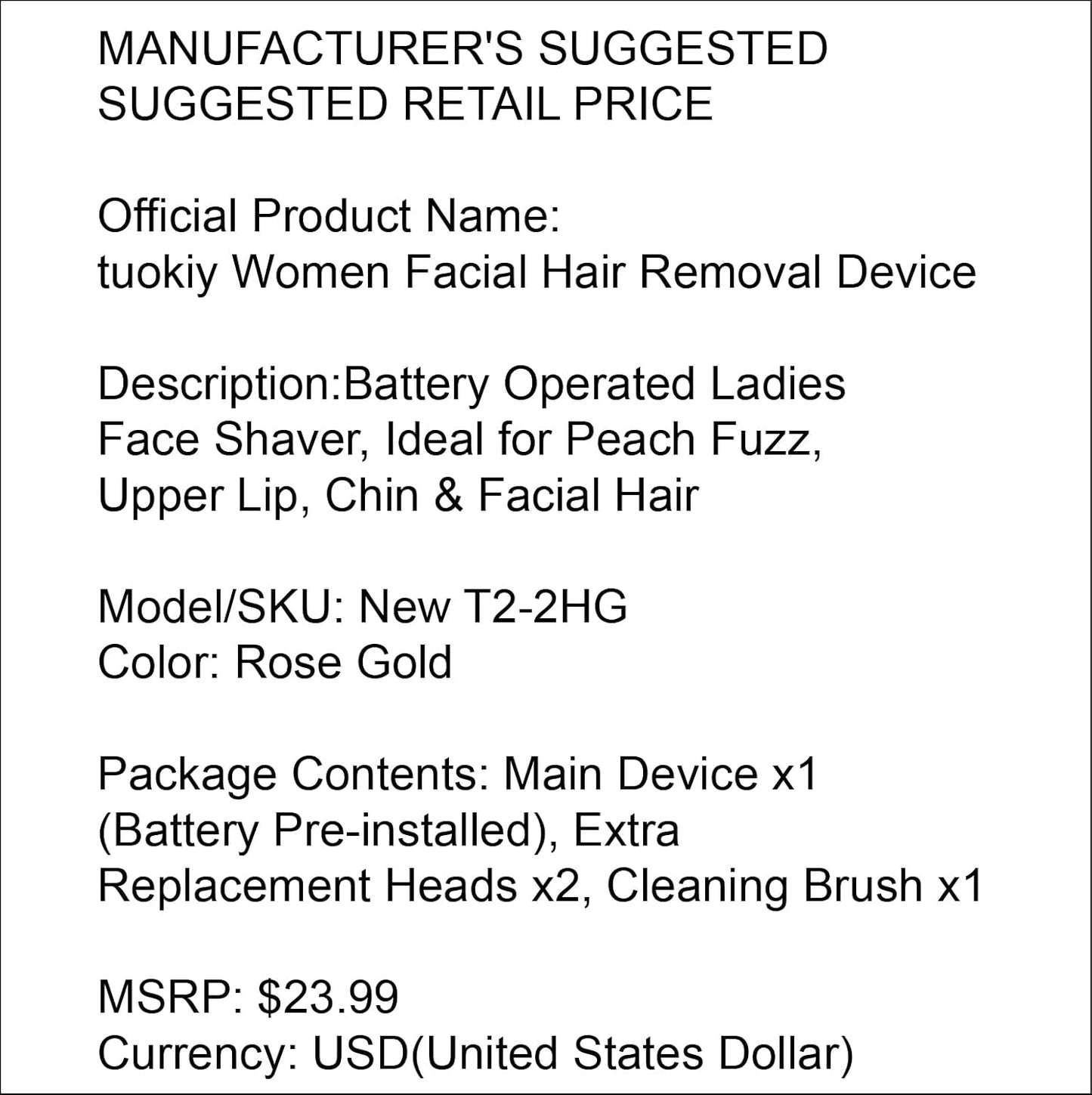 Women's Facial Hair Removal Device with 2 Replacement Heads