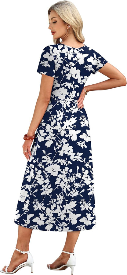 Women's Flowy A-Line Midi Sundress with Pockets