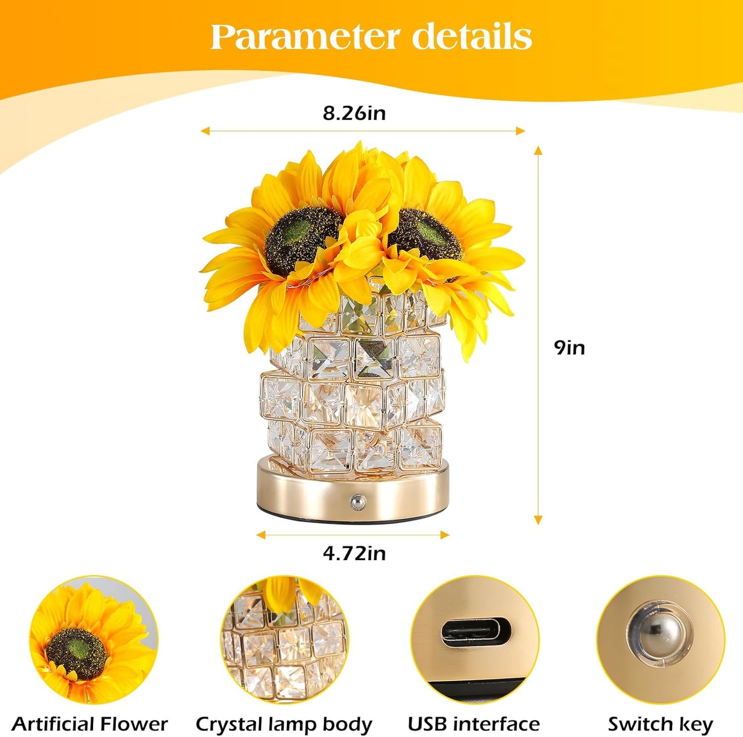 Rechargeable Sunflower Touch Table Lamp with 3 Color Modes