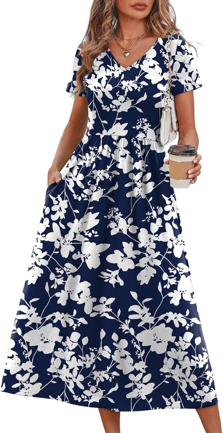 Women's Flowy A-Line Midi Sundress with Pockets