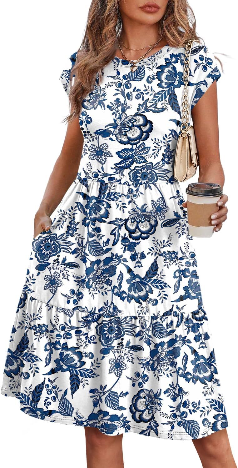 Women's Floral Tiered Cap Sleeve Swing Dress