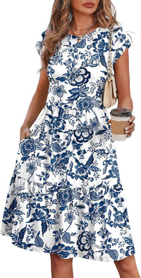Women's Floral Tiered Cap Sleeve Swing Dress