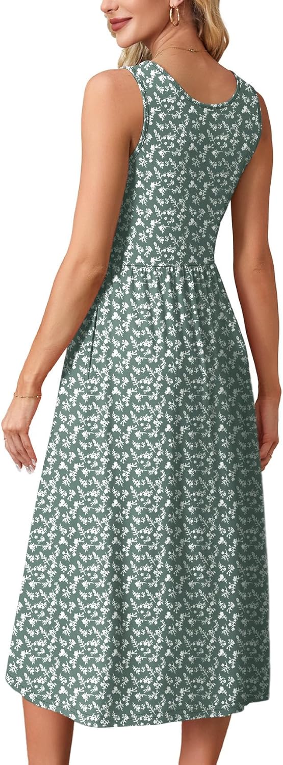 Women's Flowy Casual Midi Dress with Pockets