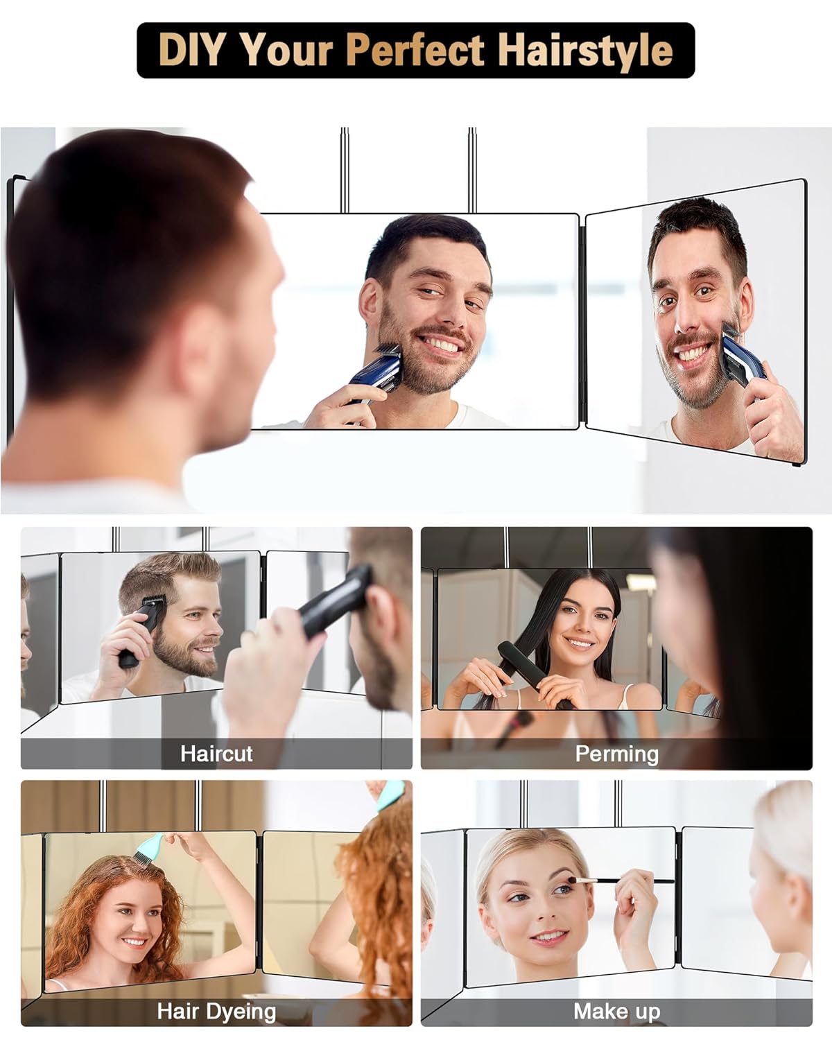 360° Self Hair Cutting Mirror with Anti-Fog HD Glass