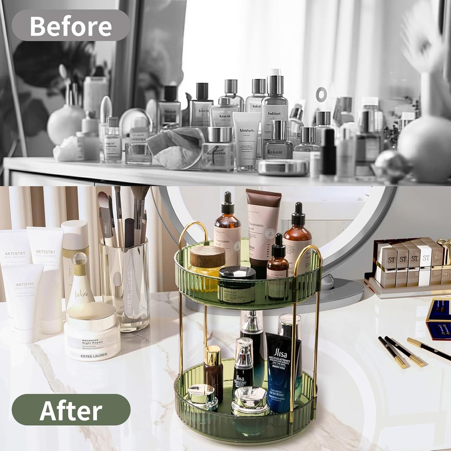 360° Rotating 2-Tier Makeup & Skincare Organizer