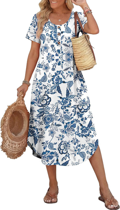 Women's Casual Midi T-Shirt Dress with Pockets
