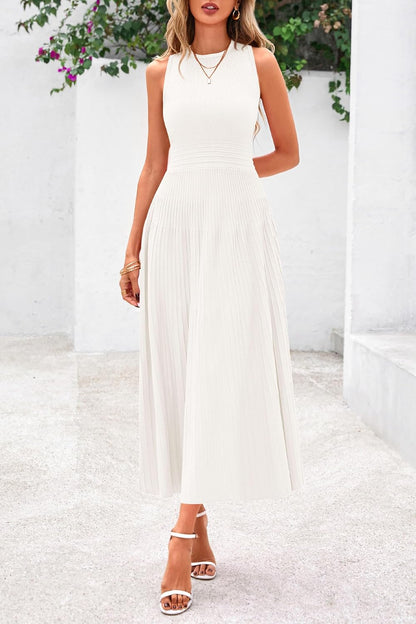 Women's Sleeveless Pleated A-Line Midi Dress