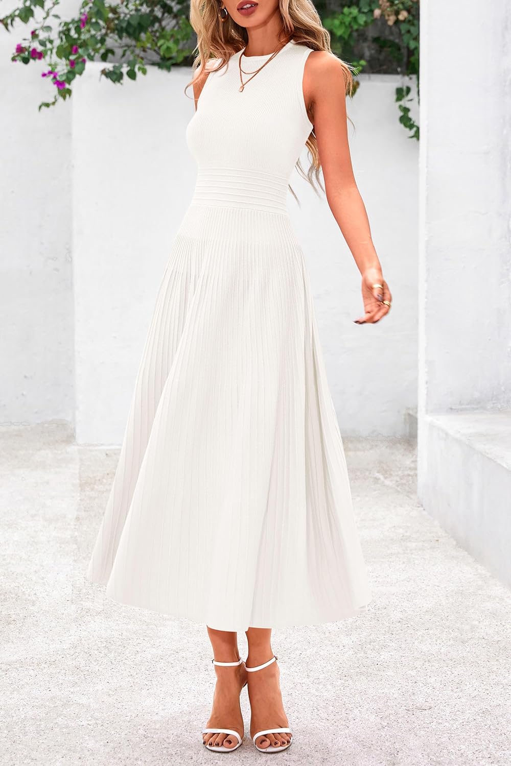 Women's Sleeveless Pleated A-Line Midi Dress