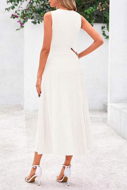 Women's Sleeveless Pleated A-Line Midi Dress