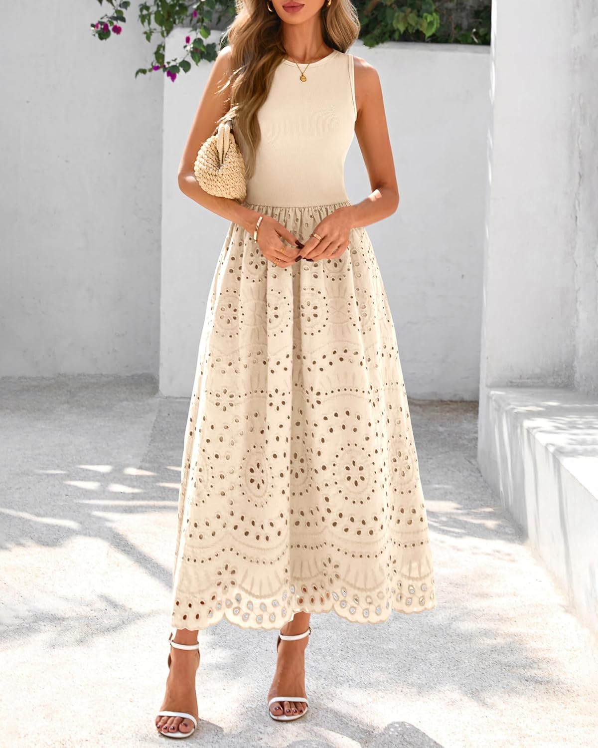 Women's Sleeveless Cotton A-Line Maxi Dress with Pockets