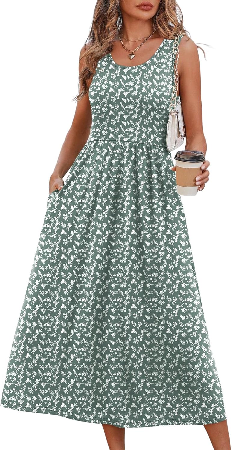 Women's Flowy Casual Midi Dress with Pockets