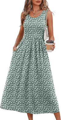 Women's Flowy Casual Midi Dress with Pockets