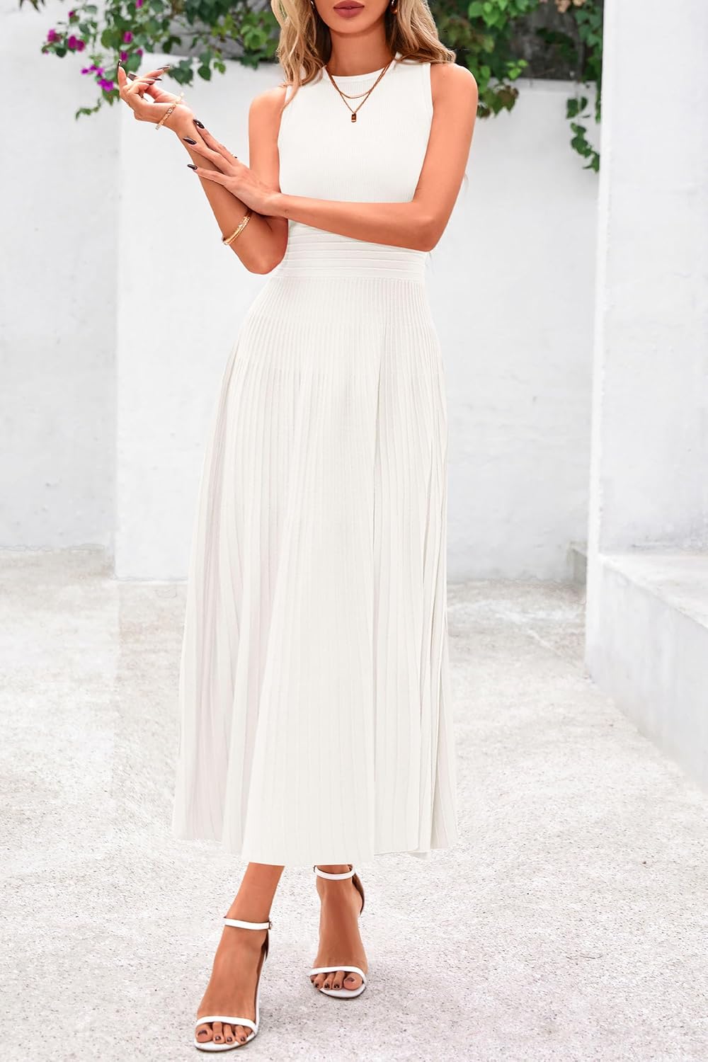 Women's Sleeveless Pleated A-Line Midi Dress