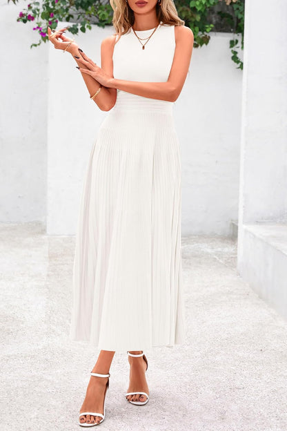 Women's Sleeveless Pleated A-Line Midi Dress