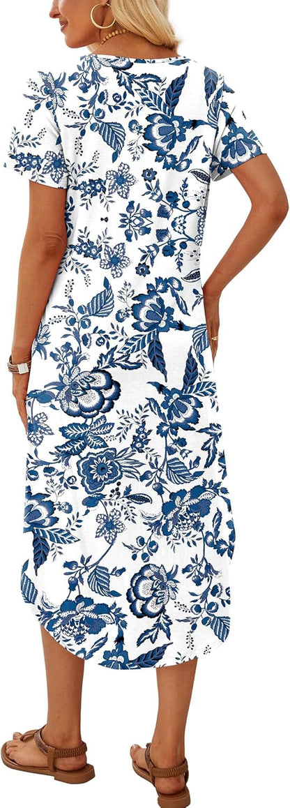 Women's Casual Midi T-Shirt Dress with Pockets