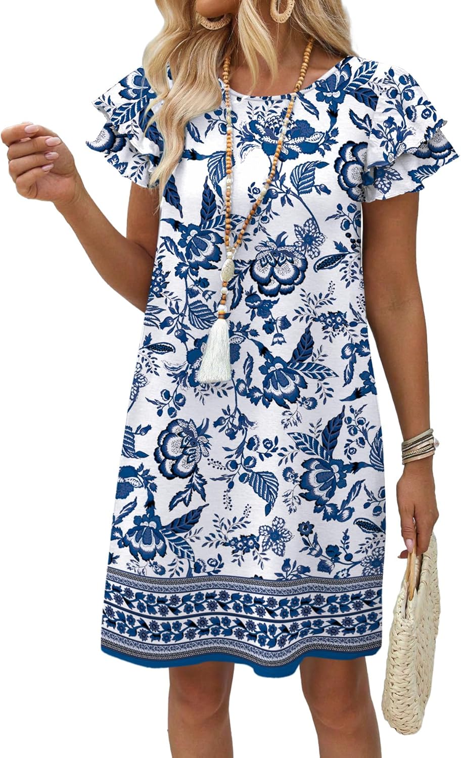 Women's Ruffle Sleeve Swing Sundress with Pockets