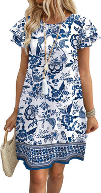 Women's Ruffle Sleeve Swing Sundress with Pockets