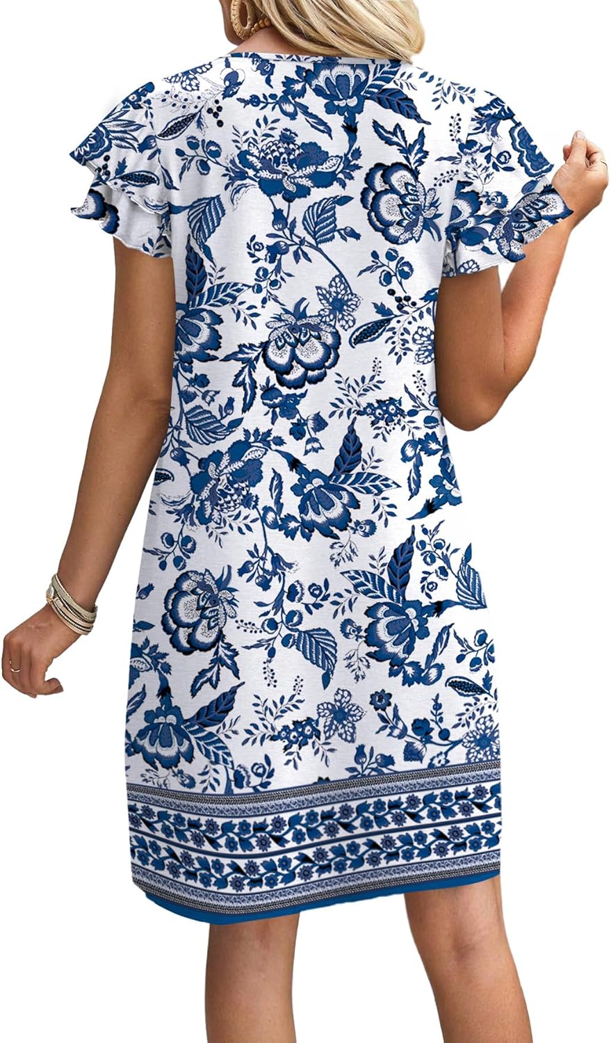 Women's Ruffle Sleeve Swing Sundress with Pockets
