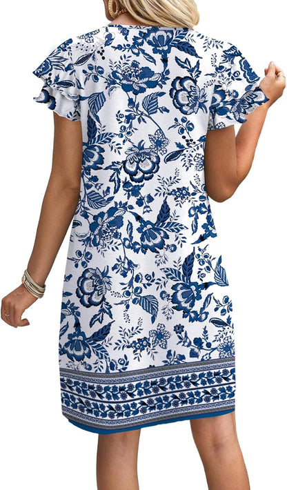 Women's Ruffle Sleeve Swing Sundress with Pockets