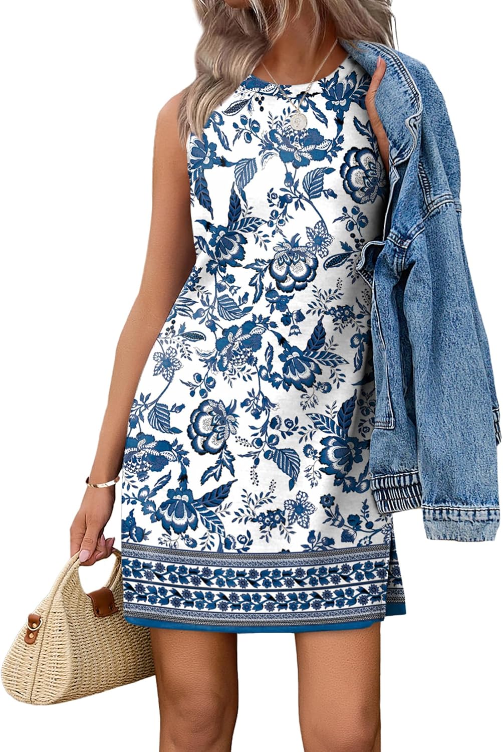 Women's Sleeveless Crewneck Casual Tank Dress