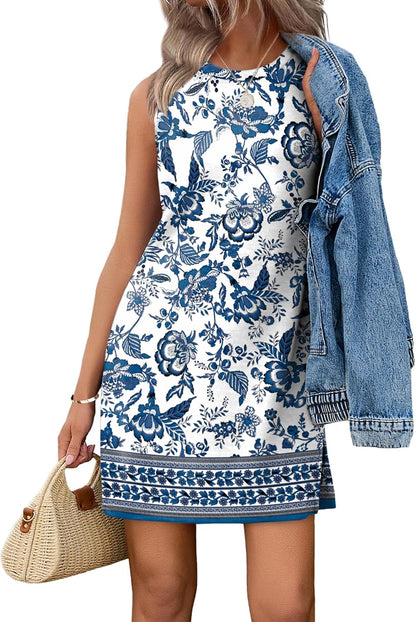 Women's Sleeveless Crewneck Casual Tank Dress