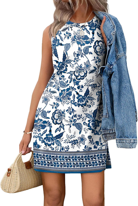 Women's Sleeveless Crewneck Casual Tank Dress