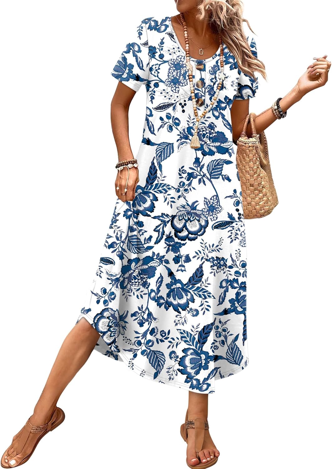 Women's Casual Midi T-Shirt Dress with Pockets
