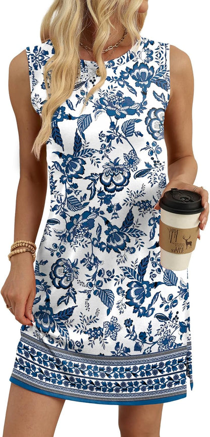 Women's Sleeveless Crewneck Casual Tank Dress