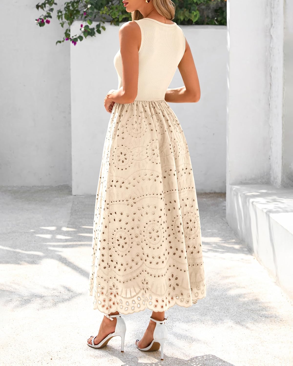 Women's Sleeveless Cotton A-Line Maxi Dress with Pockets