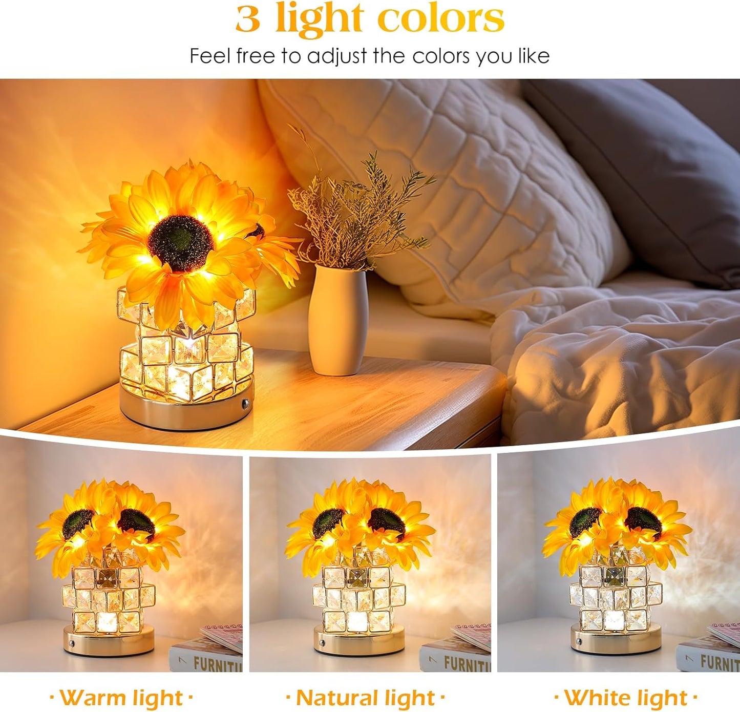 Rechargeable Sunflower Touch Table Lamp with 3 Color Modes