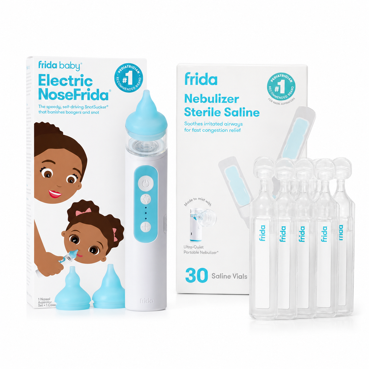 Electric NoseFrida & Nebulizer Sterile Saline Congestion Care Bundle