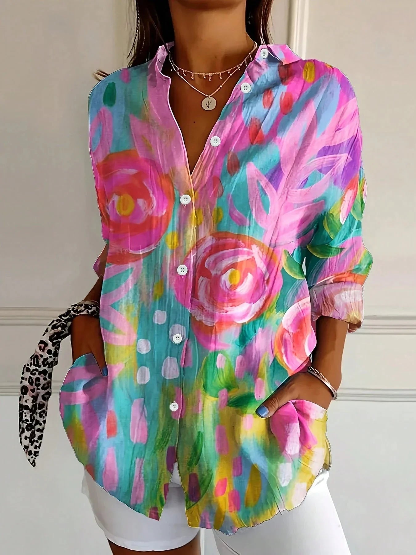 Women's Colorful Printed Casual Blouse