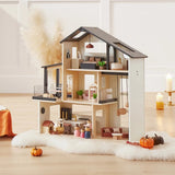 Tiny Land Sweetwood Edge Dollhouse with Modern Furniture & Family Dolls