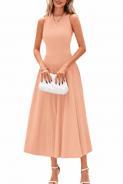 Women's Sleeveless Pleated A-Line Midi Dress